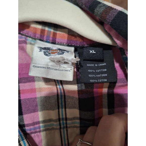 Harley Davidson Button Up Shirt Womens Xl Pink Plaid Embroidered Studded - HD - Picture 5 of 5